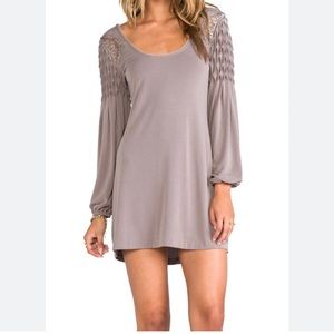 Free People Smocked Long Sleeve Lace Mini Dress
